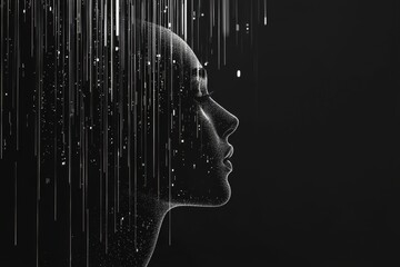 Poster - Abstract Data Stream Silhouette Concept with AI Influence and Topaz