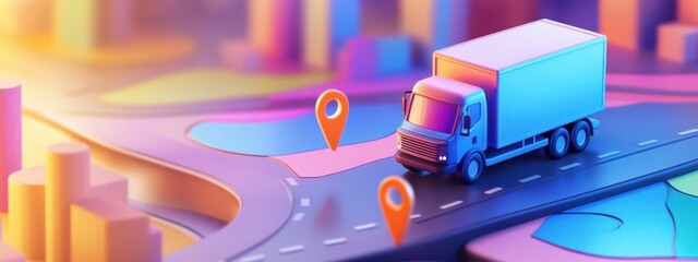 Delivery Truck Navigation on Stylized 3D Map Route Tracking and Logistics