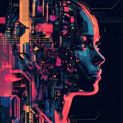 Poster - A woman's face is shown in a colorful, abstract style