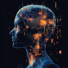 Poster - A computer generated image of a head with a brain and a face