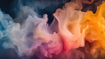 Poster - An abstract image of smoke in various vibrant colors swirling together, creating a fluid and artistic pattern against a dark background.