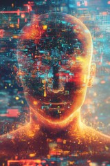 Poster - A man's face is shown in a computer generated image with a lot of colors
