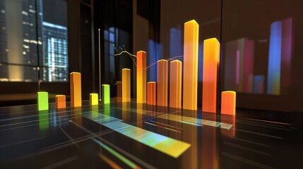 Poster - A D bar chart with interactive elements on a digital presentation screen, used during a business meeting to discuss financial strategies.
