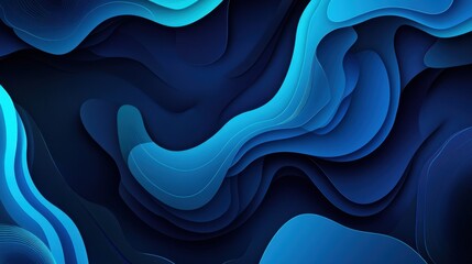 Fototapete - Abstract Blue Wave Paper Cut Design: Deep Ocean Serenity, 3D Layered Texture Background