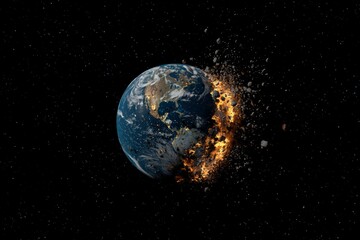 an exploding planet earth in space