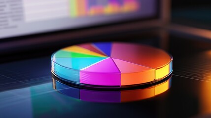 Poster - A colorful pie chart on a laptop screen, with a financial report in the background, symbolizing business analytics and data-driven decisions.