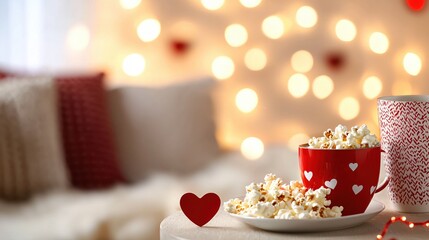 Poster - Cozy evening with popcorn and warm lights for a romantic date night at home or special occasion