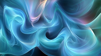 Fototapete - An artistic close-up of flowing, curved lines in shades of blue and green, intertwining and creating a sense of fluidity against a soft gradient background