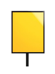Leinwandbilder - A minimalist image shows a blank yellow sign with a black frame mounted on a black pole against a white background.