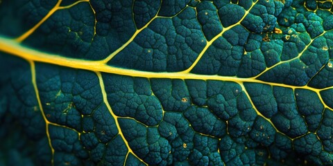 Poster - Vibrant Green Leaf Texture Close Up Detailed Macro Photography Nature Botany