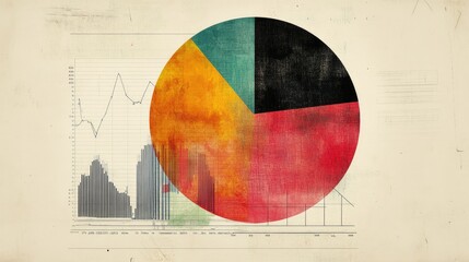 Poster - A pie chart and a financial graph side-by-side on a banking report, representing savings, investments, and loan distributions.