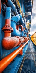 Poster - Industrial Pipes Platform Offshore Energy Structure Blue Orange