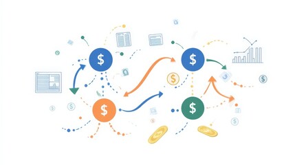 Poster - organized financial strategy diagram, with arrows showing the correlation between investment, growth, and profit