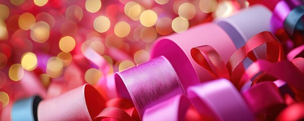Poster - Festive ribbons and bokeh lights create a vibrant and celebratory abstract background