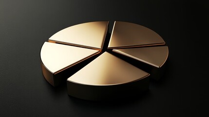 Fototapete - A D financial pie chart with metallic segments, casting shadows on a dark background, creating a modern, professional data visualization