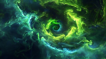 Wall Mural - this is an abstract image of a green and blue vortex. the vortex is surrounded by a dark background.