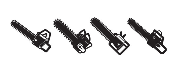 set of Chainsaw silhouette, black and white silhouette, vector and illustration