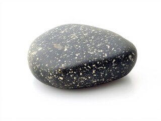 Poster - Smooth Dark Grey Stone with White Specks Isolated on White Background Spa Wellness Nature Texture