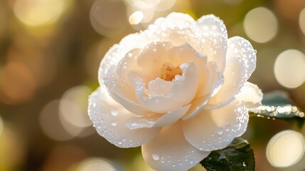 Aufkleber - A beautiful flower with transparent water droplets on its delicate petals, set against a blurred nature background.