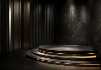 Poster - Circular stage with dark marble and gold accents, spotlight.