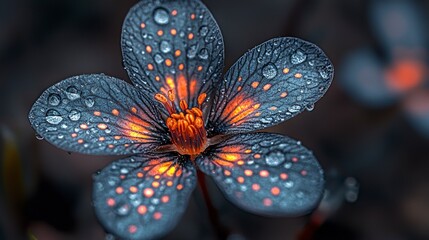 Wall Mural - Water drops on a blooming flower with dark background