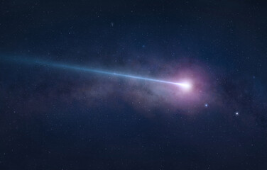 bright falling star in the milky way cosmic dust.