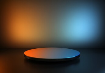 Poster - Dark circular platform with orange and blue lighting.