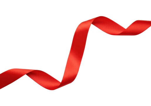 A long, flowing red ribbon with smooth curves and a satin texture, isolated on a white background
