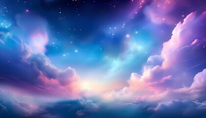 Aufkleber - Night sky and clouds. The heavenly sky with colorful clouds. Starry night sky with pink hues.