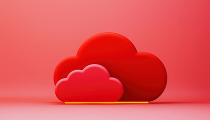 Poster - A vibrant, stylized representation of clouds in shades of red, set against a soft pink background, creating a playful and modern aesthetic.