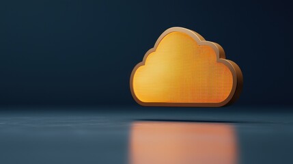 Poster - A bright, stylized yellow cloud icon reflects on a dark surface, symbolizing digital storage and cloud technology.