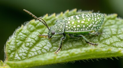 Poster - A captivating view of a leaf with intricate patterns, showcasing a tiny insect resting in the sunlight, emphasizing the beauty of detail in nature