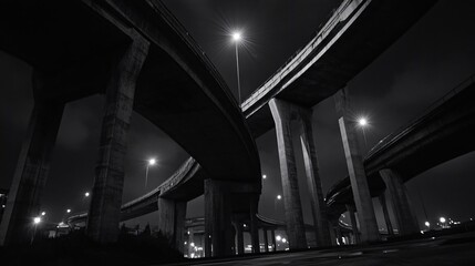 Poster - Urban Night Scene Concrete Highway Bridge Structure