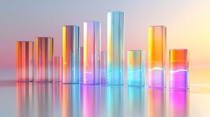 Aufkleber - A clear D bar graph with metallic bars and gradient colors, arranged on a white reflective surface, creating a clean, professional aesthetic