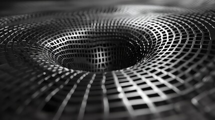 Canvas Print - Black and white image of a surface with a hole in the center. The surface is made of a grid of small squares.