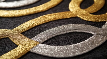 Aufkleber - A close-up of interwoven line patterns in metallic silver and gold, on a dark textured background, conveying a sense of sophistication and modern design