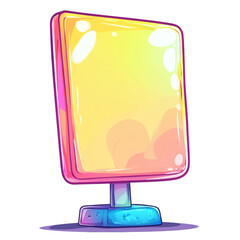 Poster - A vibrant cartoon illustration of a blank digital display screen on a colorful stand, ideal for showcasing information.