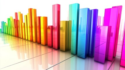 Aufkleber - A colorful D bar chart with tall, polished bars on a white background, with each bar casting soft shadows for a vibrant, modern effect