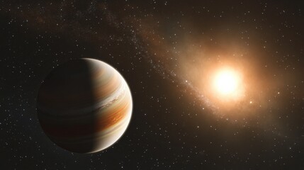 Wall Mural - planet orbiting a massive star, showcasing the gravitational force keeping it in its path.