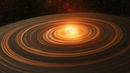 Wall Mural - planet orbiting a massive star, showcasing the gravitational force keeping it in its path.