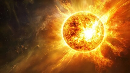 Wall Mural - planet orbiting a massive star, showcasing the gravitational force keeping it in its path.