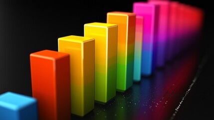 Aufkleber - A colorful bar graph with D effects and gradient colors, displayed on a dark background, with subtle light reflections adding depth and clarity