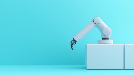 Poster - Robotic Arm on Blue Background with Cubes for Automation Technology Concept