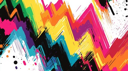 Poster - a colorful explosion of zigzag lines in bold hues, arranged dynamically on a white background, creat