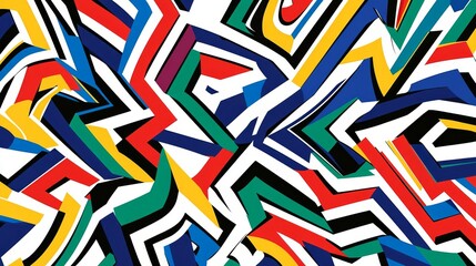 Poster - a colorful explosion of zigzag lines in bold hues, arranged dynamically on a white background, creat