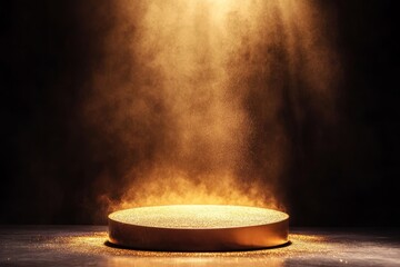 Poster - Golden circular platform with spotlight and dust.