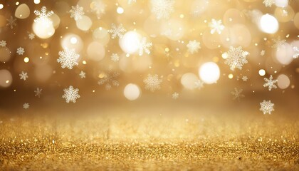 Poster - snowflakes on blurred golden background with copy space