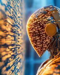 Leinwandbilder - Futuristic Robot with Glowing Circuitry Against a Digital Background