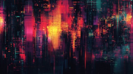 Wall Mural - Abstract glitch art background with neon colors