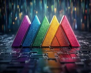 Aufkleber - Vibrant Colored Triangles on a Futuristic Digital Background